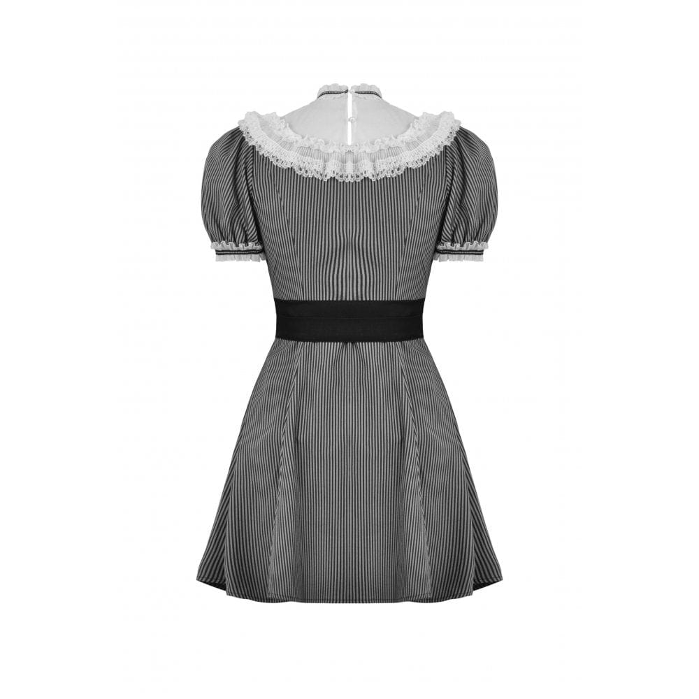 Women's Lolita Lace Collar Striped Dress - Image 10
