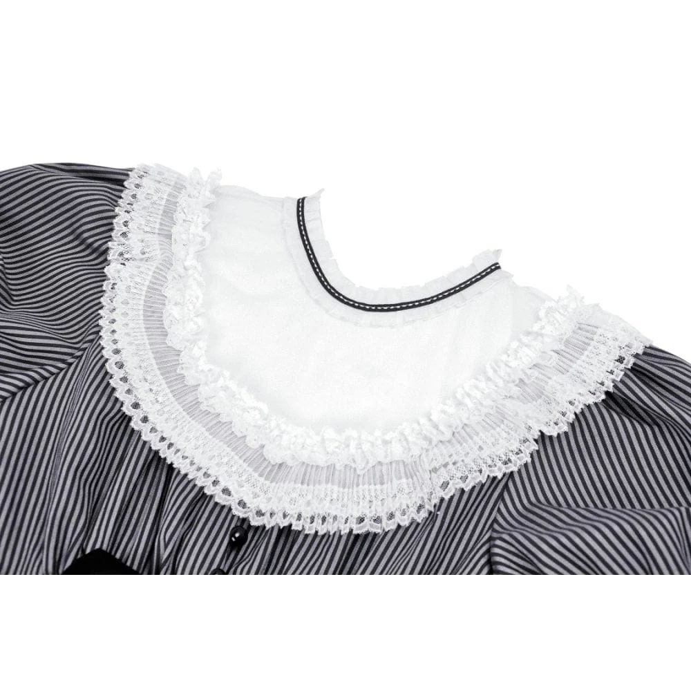 Women's Lolita Lace Collar Striped Dress - Image 11
