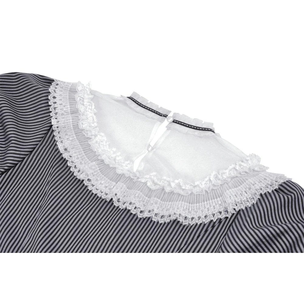 Women's Lolita Lace Collar Striped Dress - Image 12