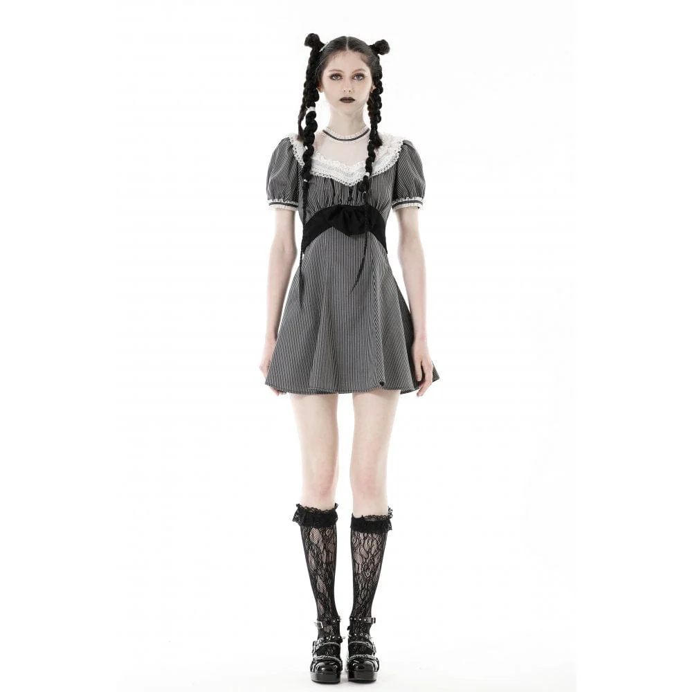Women's Lolita Lace Collar Striped Dress - Image 2