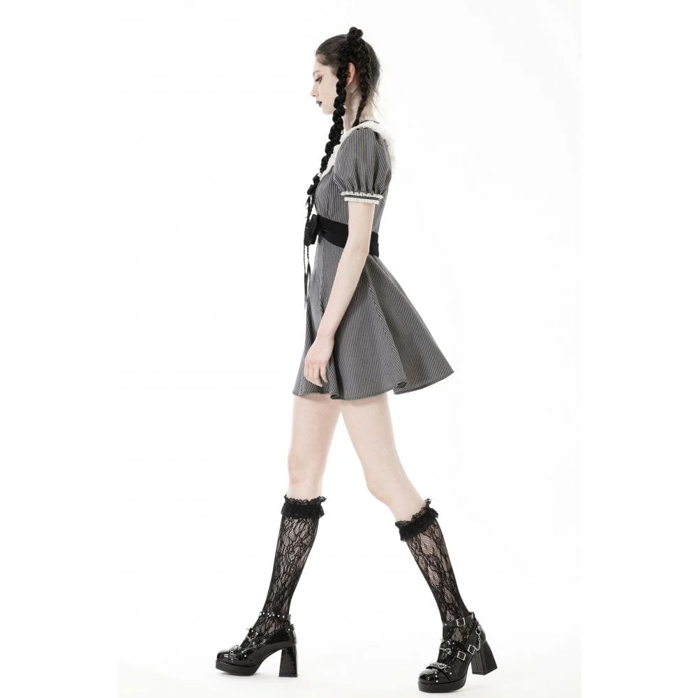 Women's Lolita Lace Collar Striped Dress - Image 5