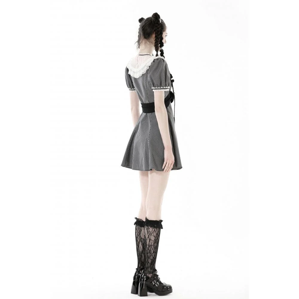 Women's Lolita Lace Collar Striped Dress - Image 7