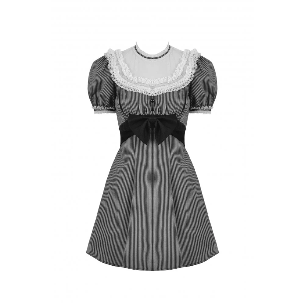 Women's Lolita Lace Collar Striped Dress - Image 9