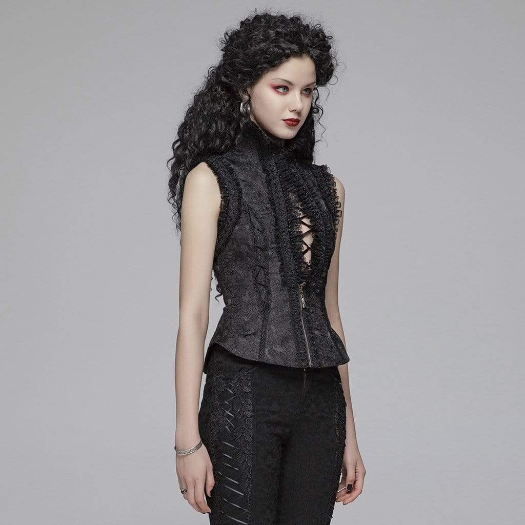 Women's Lolita Lacing Floral Mesh Waistcoat - Image 2