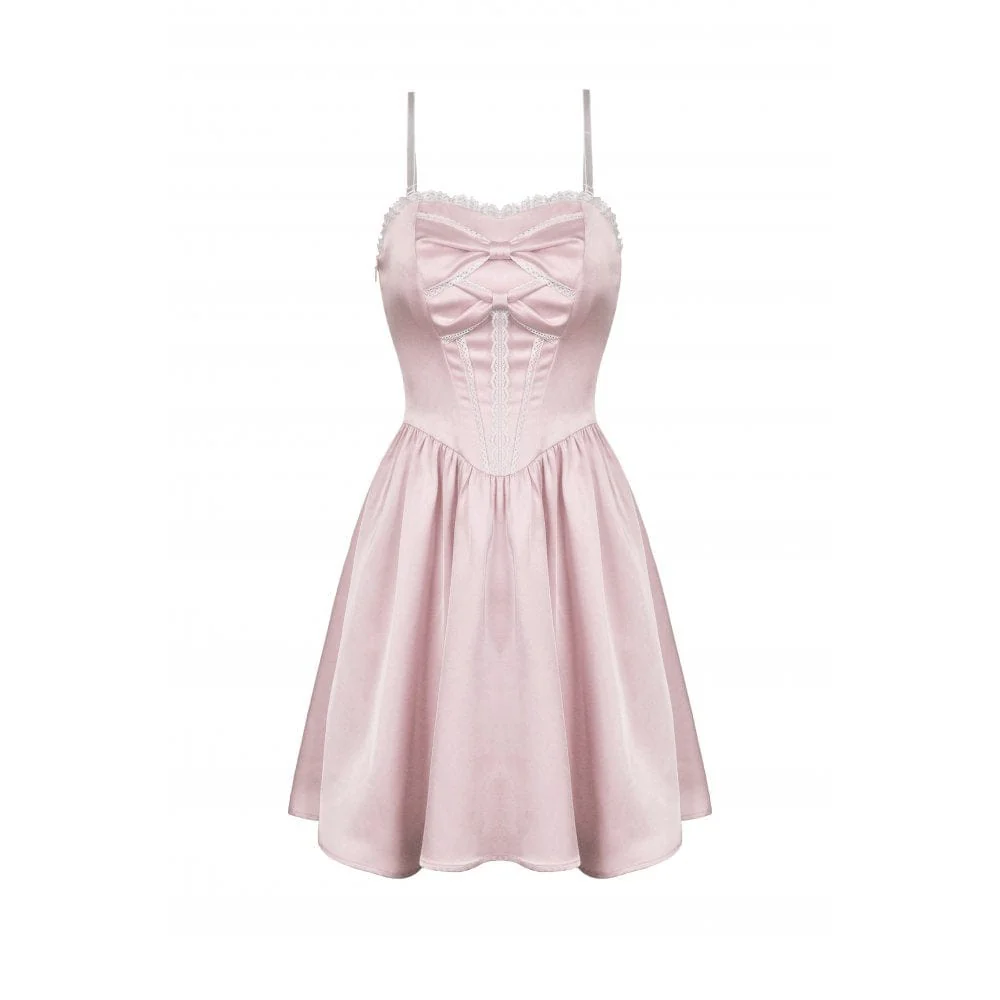 Women's Lolita Pink Bowknot Slip Dress Graduation Dress - Image 7