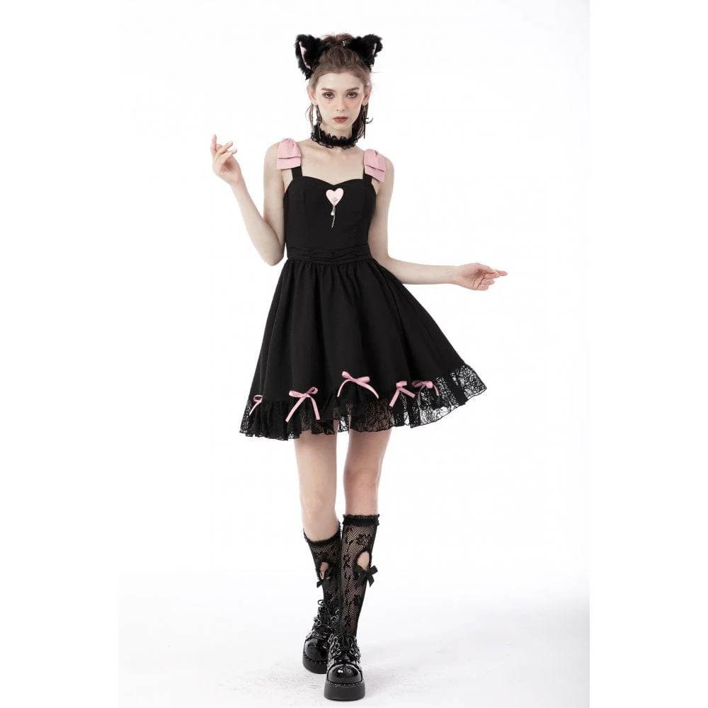 Women's Lolita Pink Bowknots Lace Slip Dress - Image 2