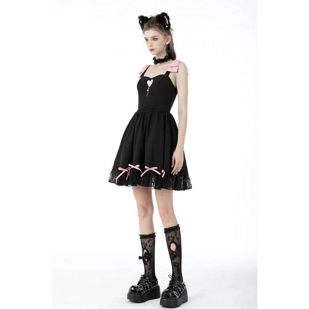 Women's Lolita Pink Bowknots Lace Slip Dress - Image 4