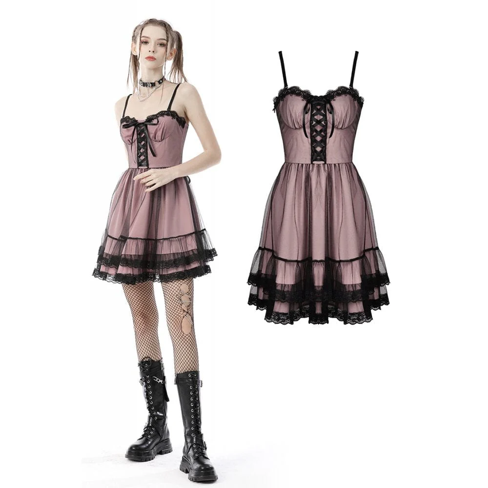 Women's Lolita Pink Multilayer Slip Dress Graduation Dress