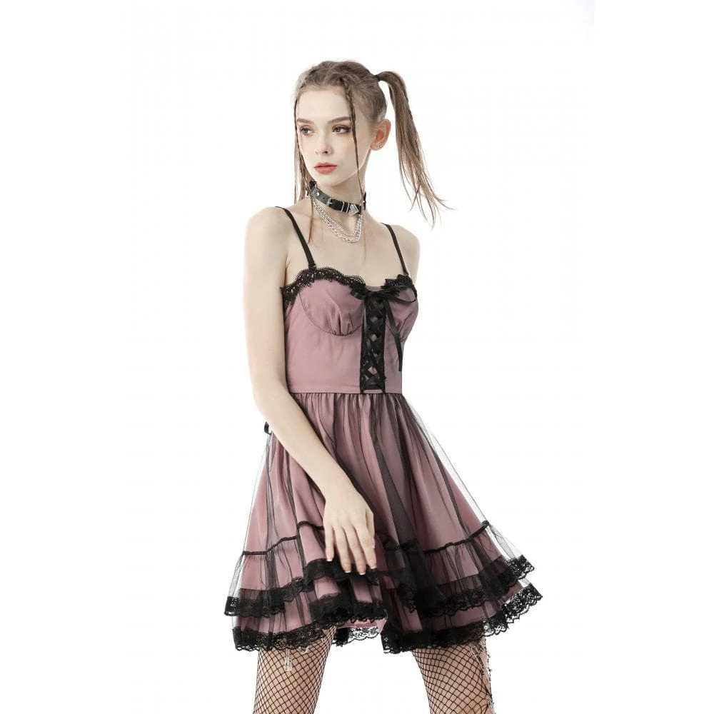 Women's Lolita Pink Multilayer Slip Dress Graduation Dress - Image 5
