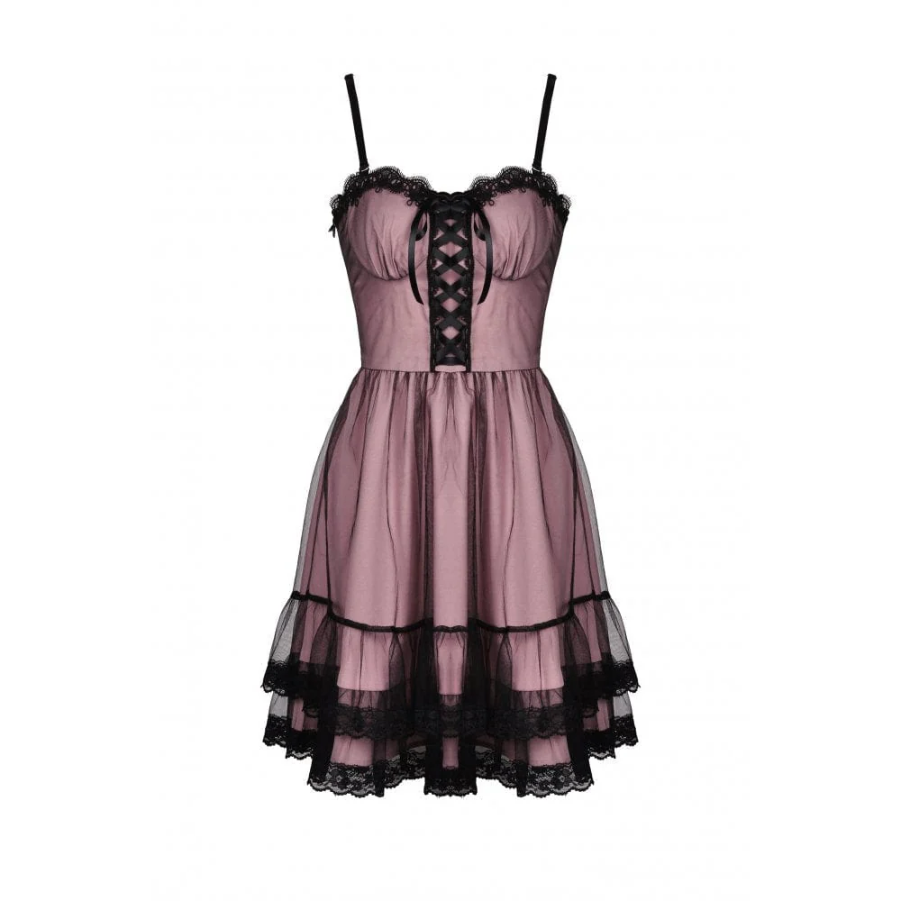 Women's Lolita Pink Multilayer Slip Dress Graduation Dress - Image 8