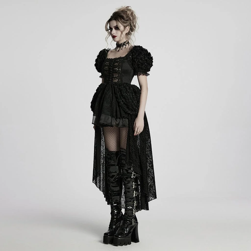 Women's Lolita Puff Sleeved Layered High/low Prom Dress - Image 2