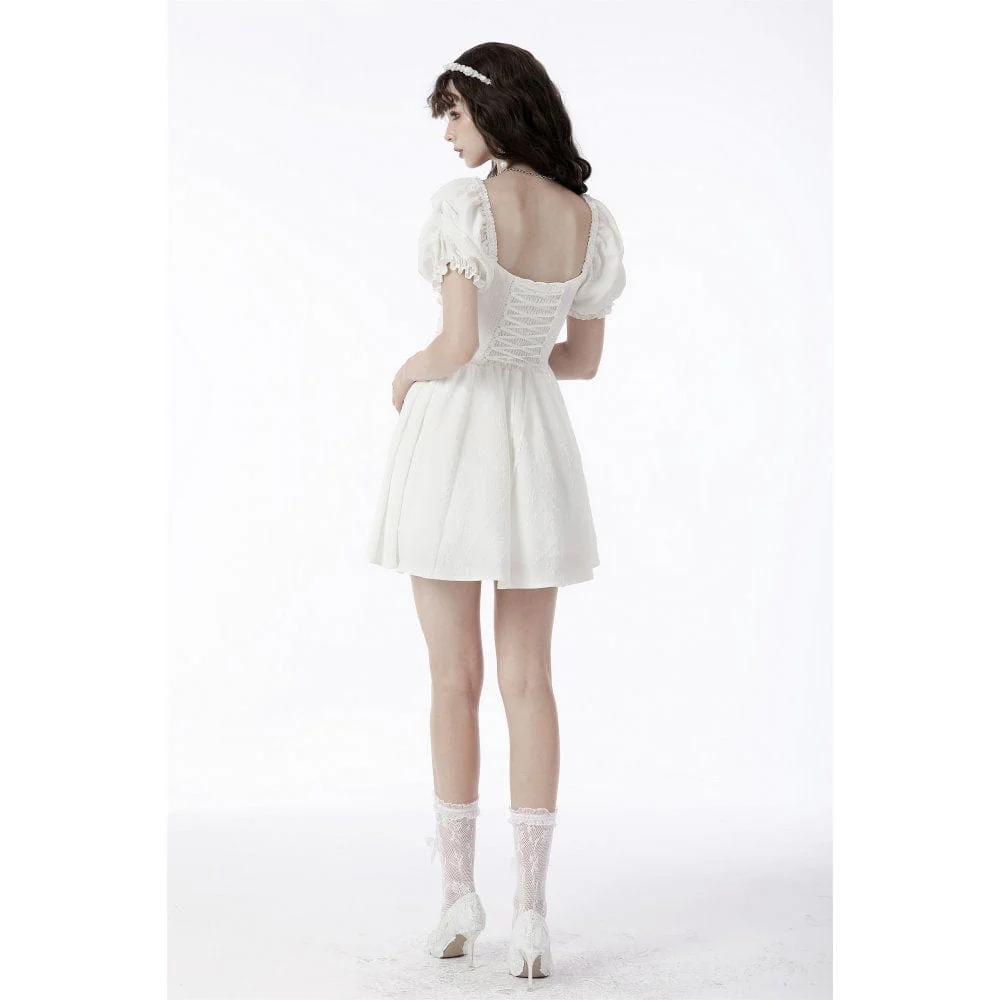 Women's Lolita Square Collar Puff Sleeved Princess Dress Wedding Dress Graduation Dress - Image 6