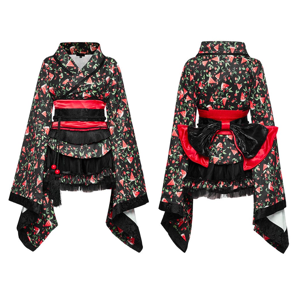 Women's Lolita Watermelon Printed Kimono with Skirt - Image 5