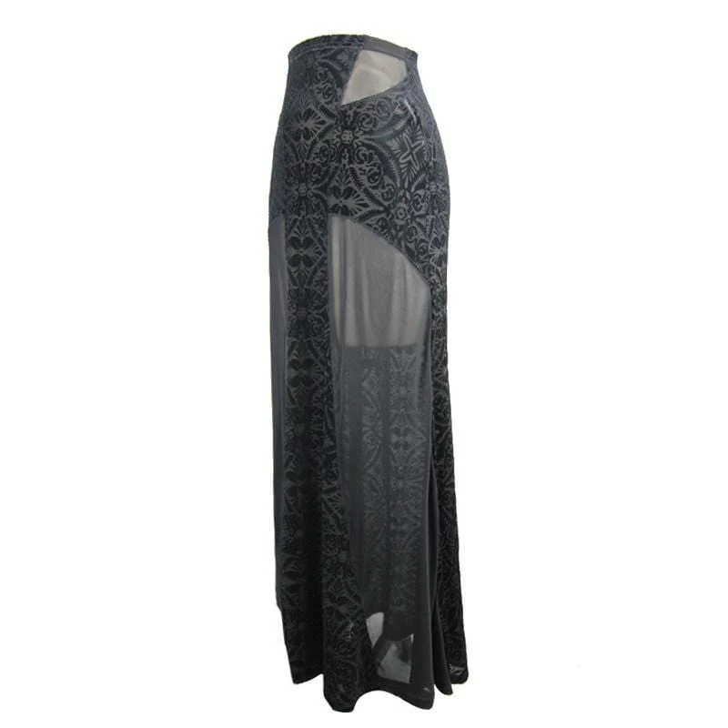 Women's Long Punk Skirt With Sheer Net Panels - Image 5