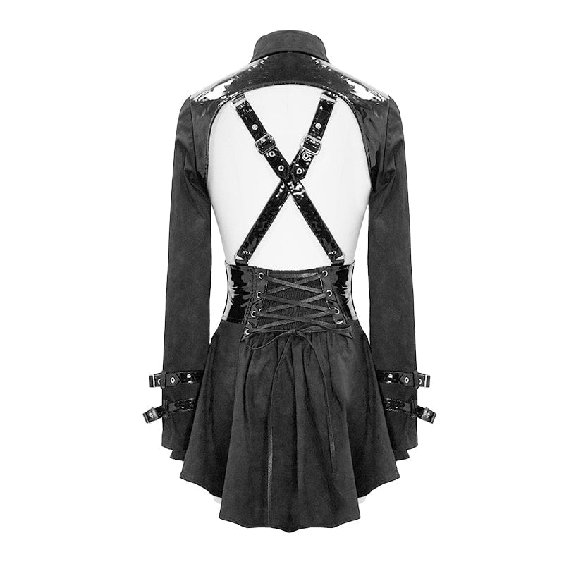 Women's Long Sleeved Hollowed PU Shirts With Mini Skirt - Image 6