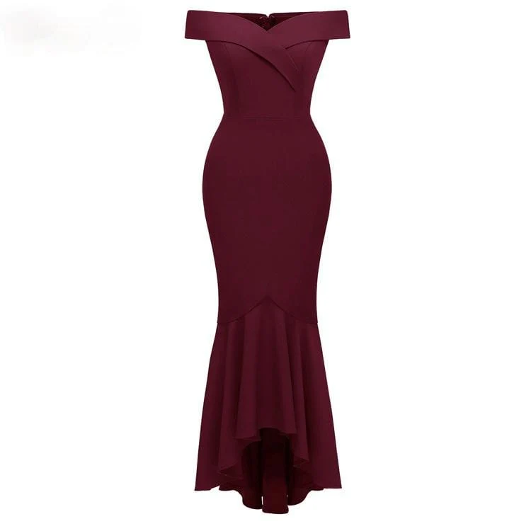 Women's Off Shoulder Maxi Wrapped Dresses Evening Dresses - Image 4