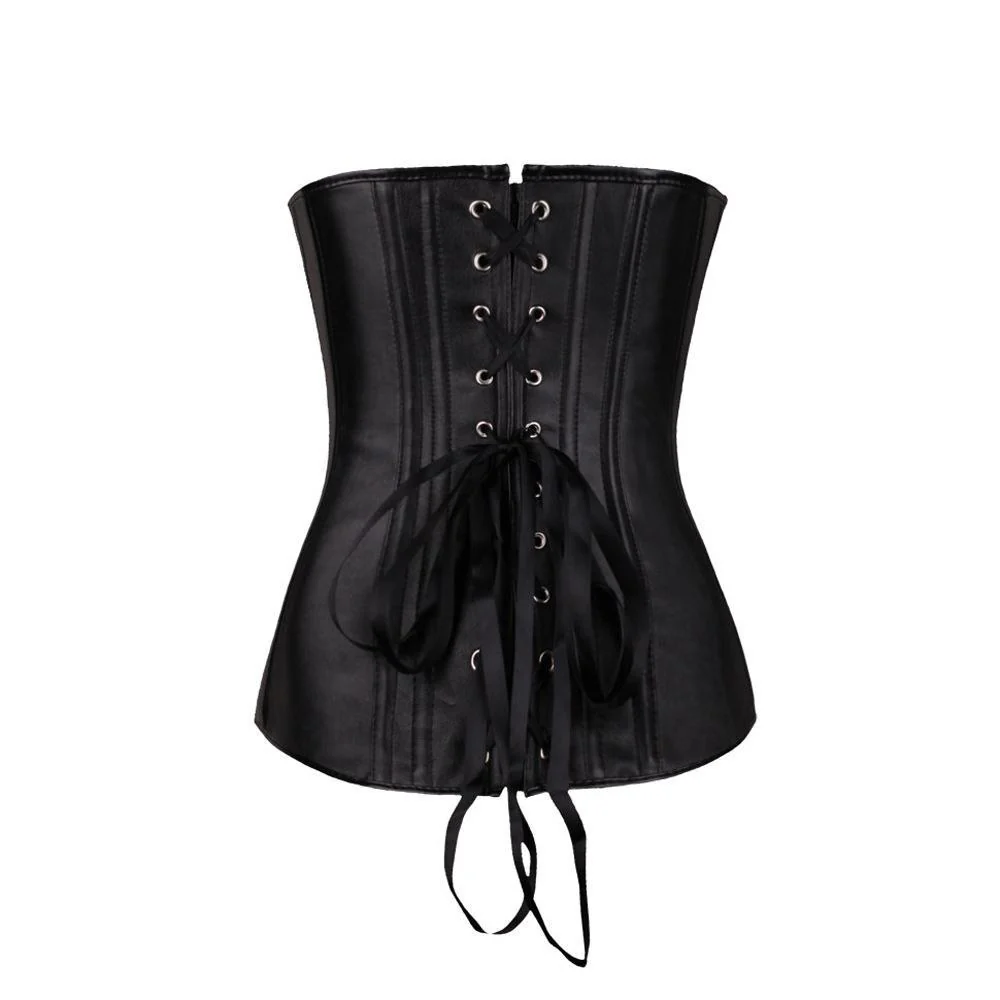 Women's Plus Size Faux Leather Overbust Zipper Corset G String - Image 5