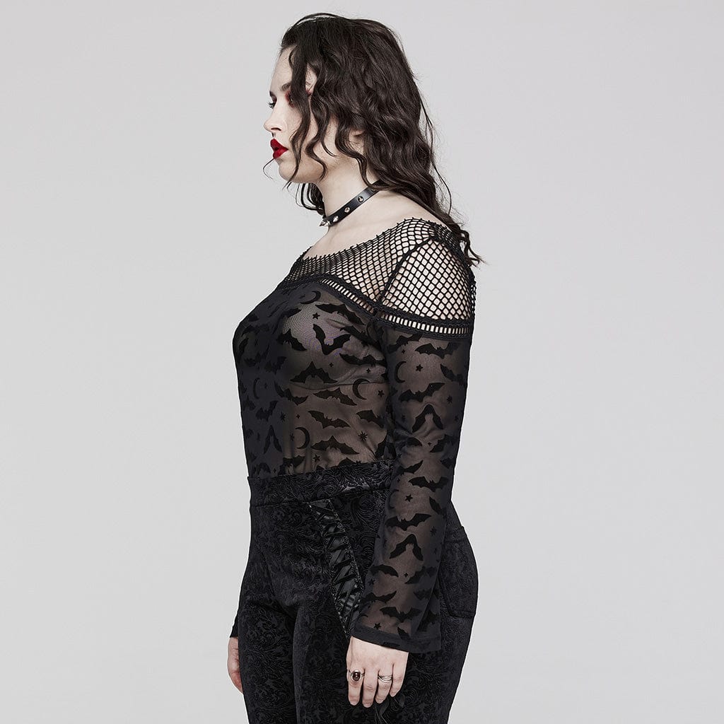 Women's Plus Size Gothic Bat Mesh Shirt - Image 2
