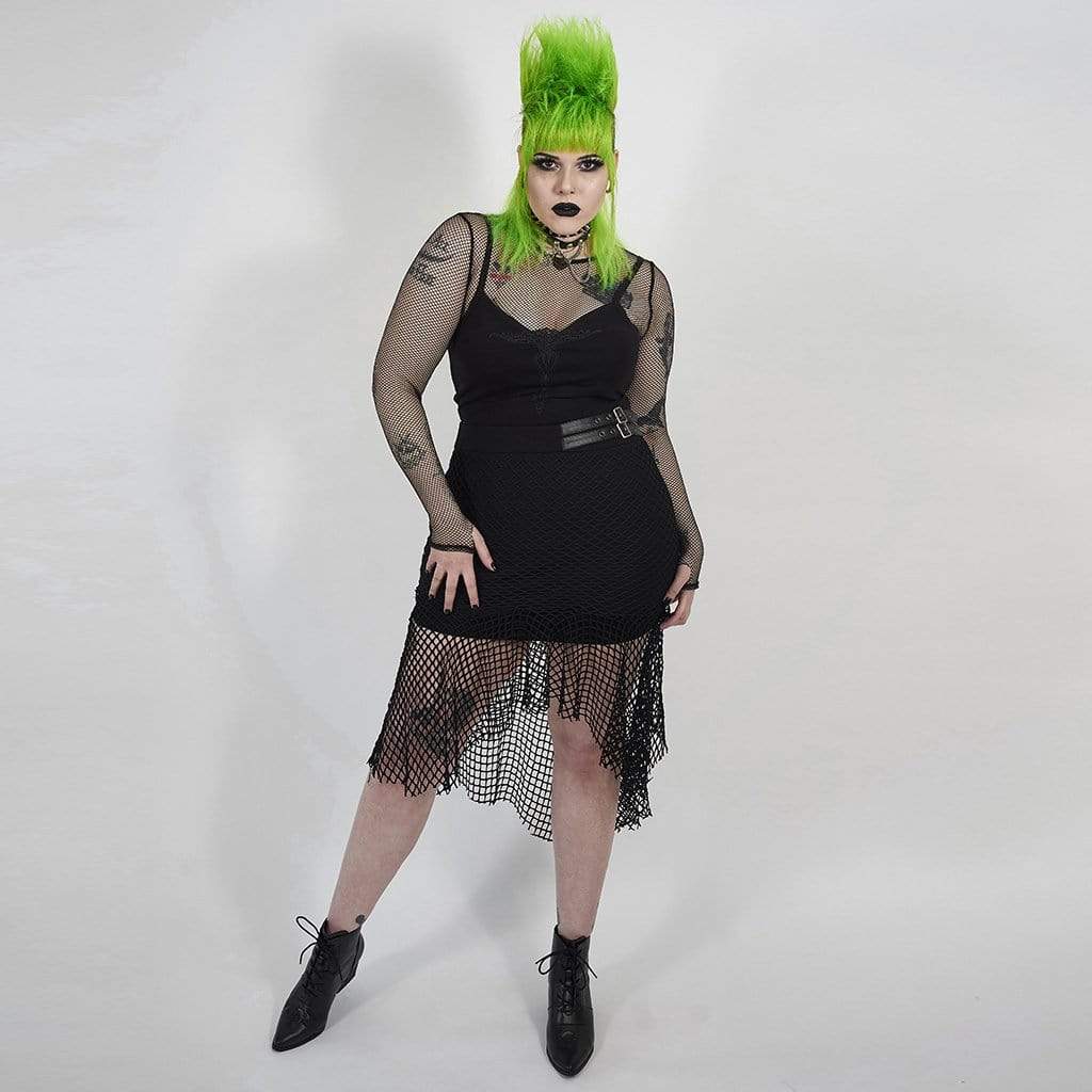 Women's Plus Size Gothic Fishnet Overlay Black Fitted Skirt - Image 3