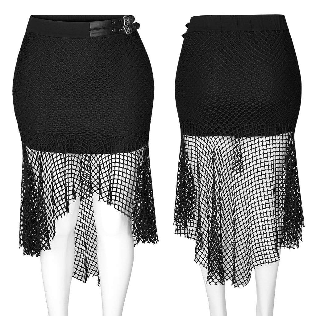 Women's Plus Size Gothic Fishnet Overlay Black Fitted Skirt - Image 4
