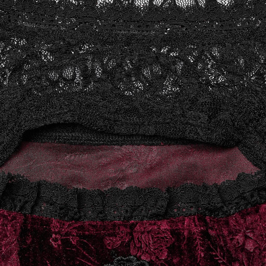 Women's Plus Size Gothic Flared Sleeved Embossed Velvet Red Formal Dress - Image 6