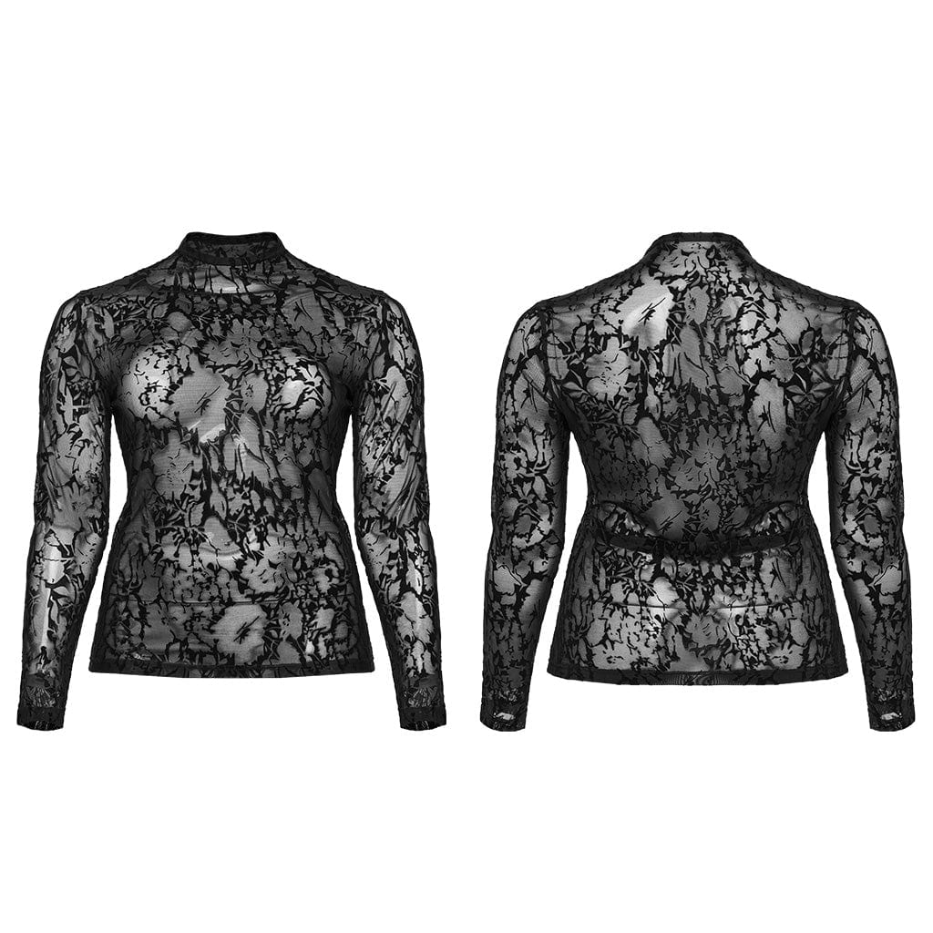 Women's Plus Size Gothic Flocking Sheer Mesh Top - Image 5