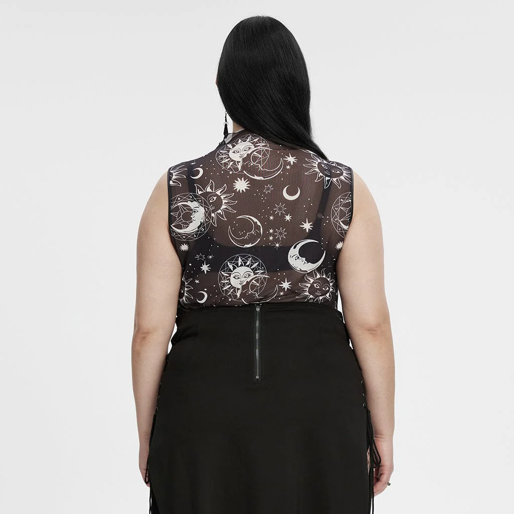 Women's Plus Size Gothic Half-high Collar Sun Mesh Tank Top - Image 3