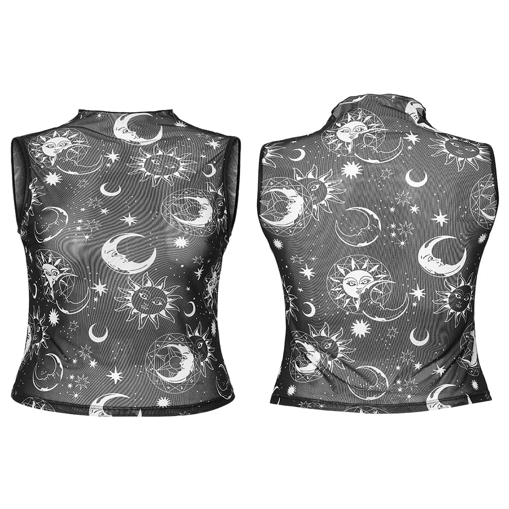 Women's Plus Size Gothic Half-high Collar Sun Mesh Tank Top - Image 5