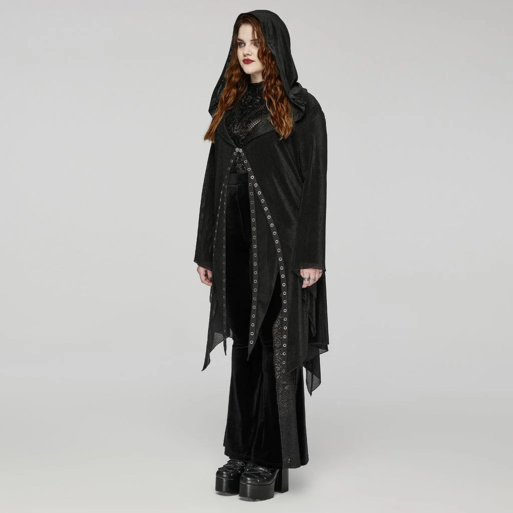 Women's Plus Size Gothic Irregular Eyelet Mesh Cardigan with Hood - Image 3