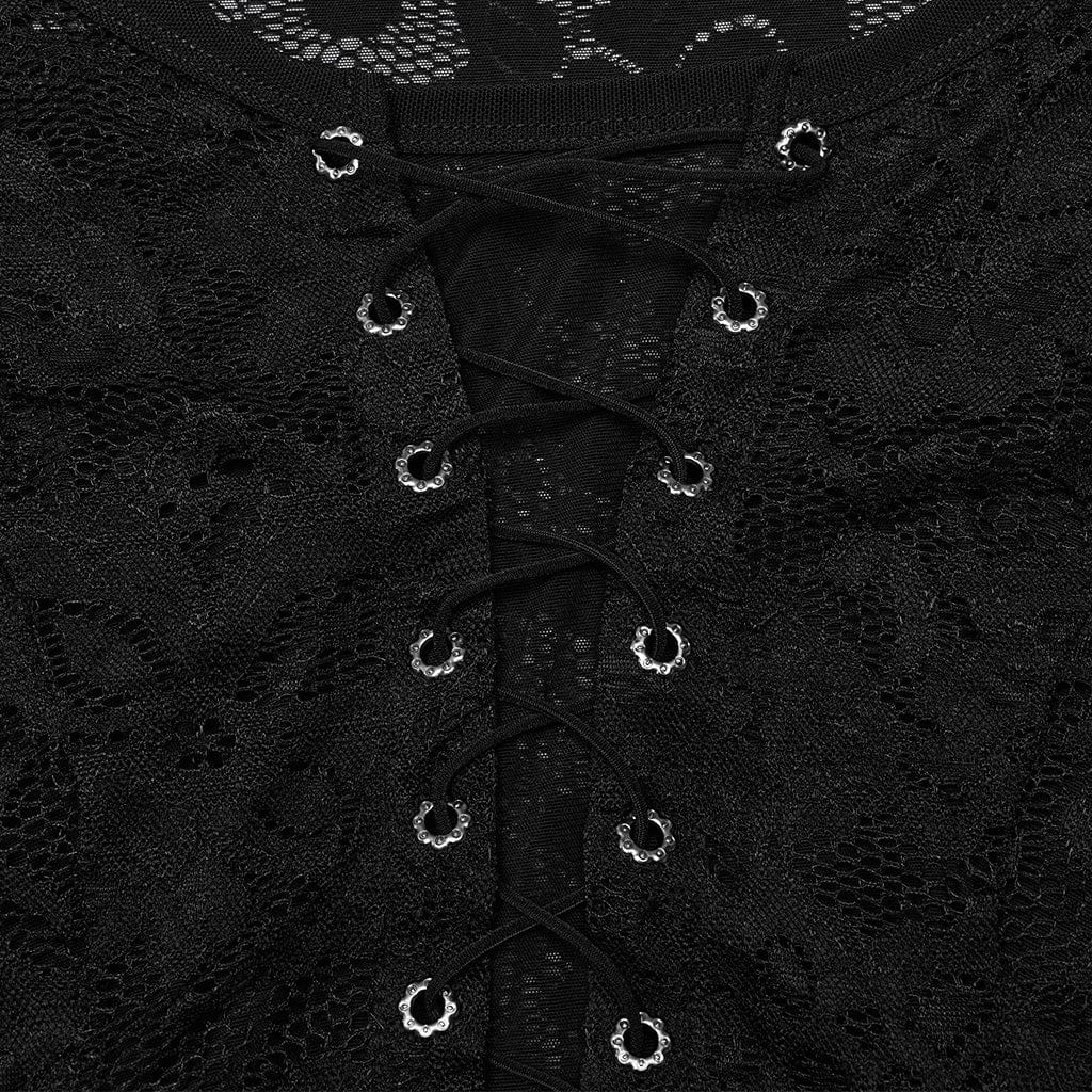 Women's Plus Size Gothic Irregular Lace-up Lace Top - Image 6