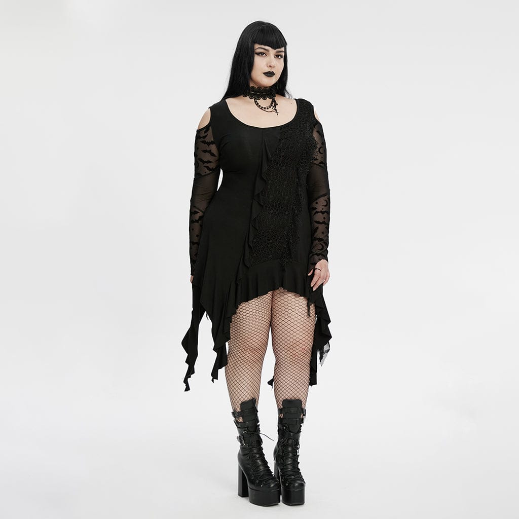 Women's Plus Size Gothic Irregular Off-the-shoulder Ruffled Witch Dress - Image 2