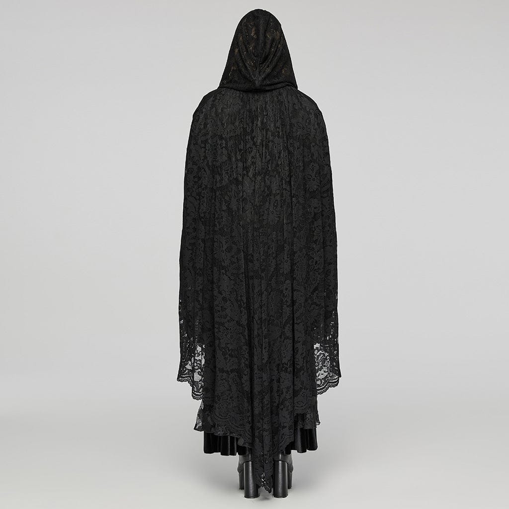 Women's Plus Size Gothic Irregular Split Lace Cape with Hood - Image 4
