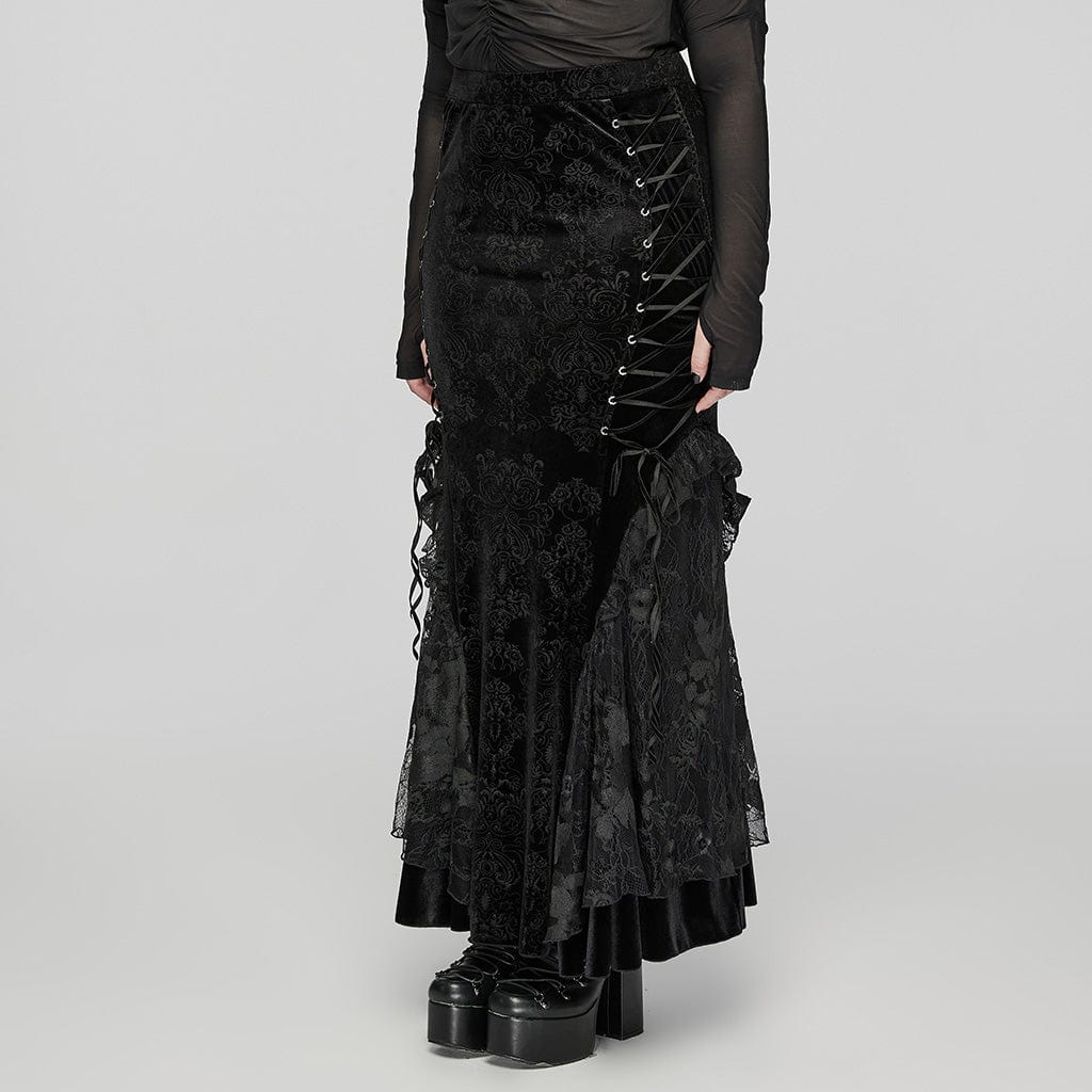 Women's Plus Size Gothic Lace-up Embossed Velvet Fishtailed Skirt - Image 2