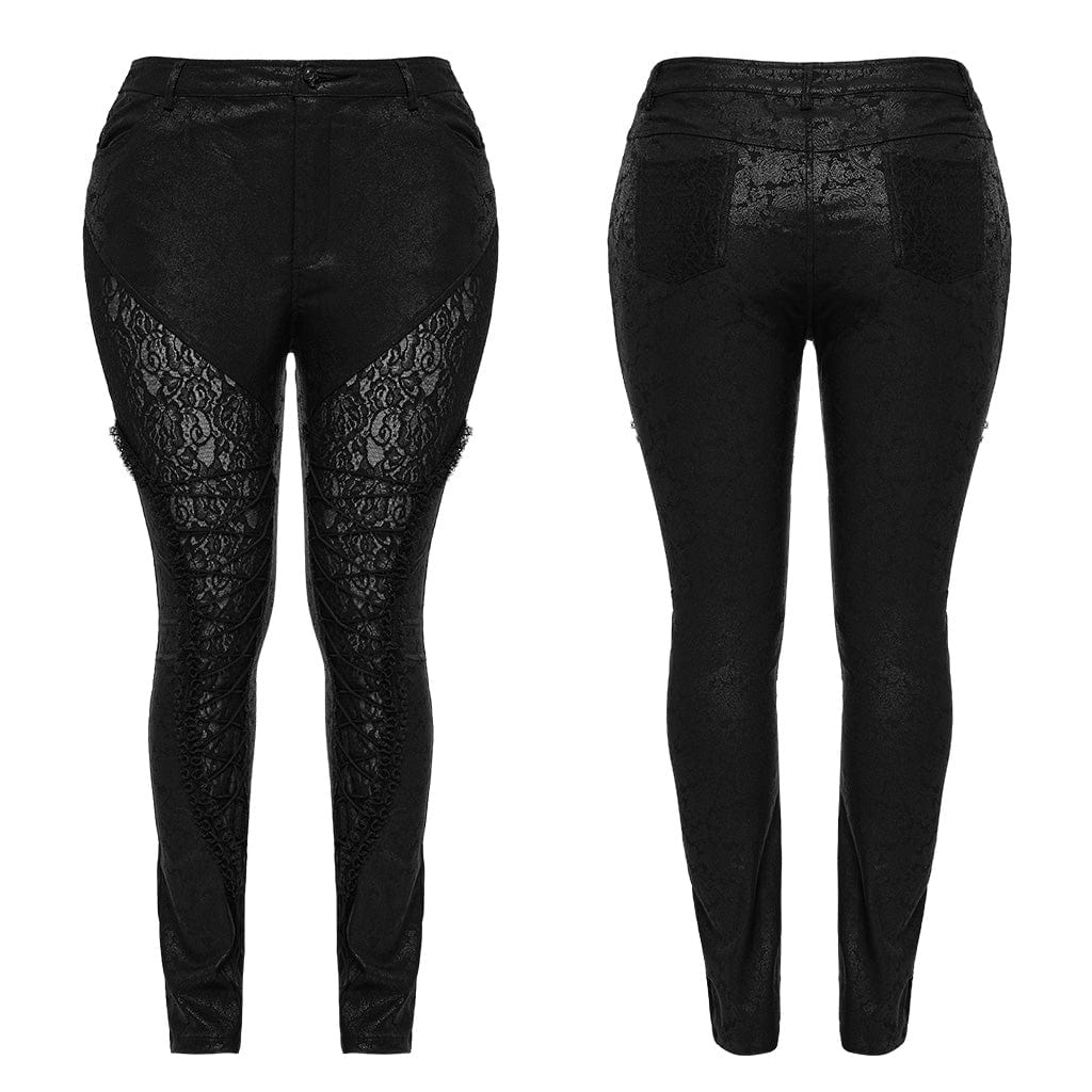 Women's Plus Size Gothic Lace-up Lace Splicing Pants - Image 5