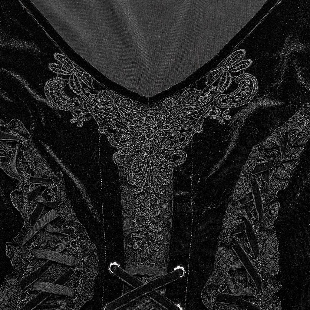 Women's Plus Size Gothic Off Shoulder Lace Splice Velvet Dress - Image 11
