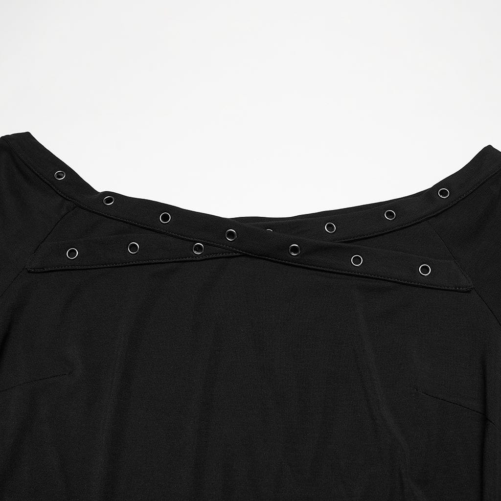 Women's Plus Size Gothic Off-the-shoulder Eyelet Strap Shirt - Image 6