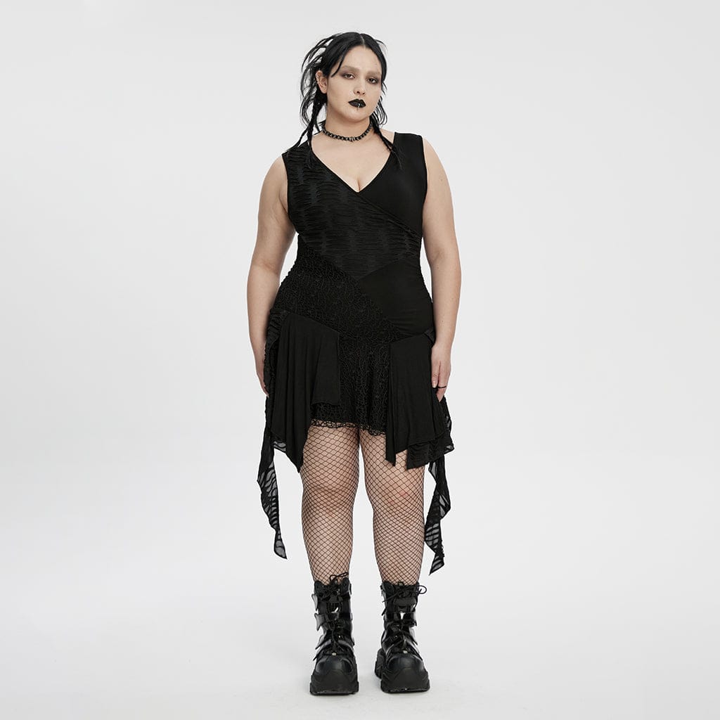 Women's Plus Size Gothic Plunging Irregular Ripped Honeymoon Dress Graduation Dress