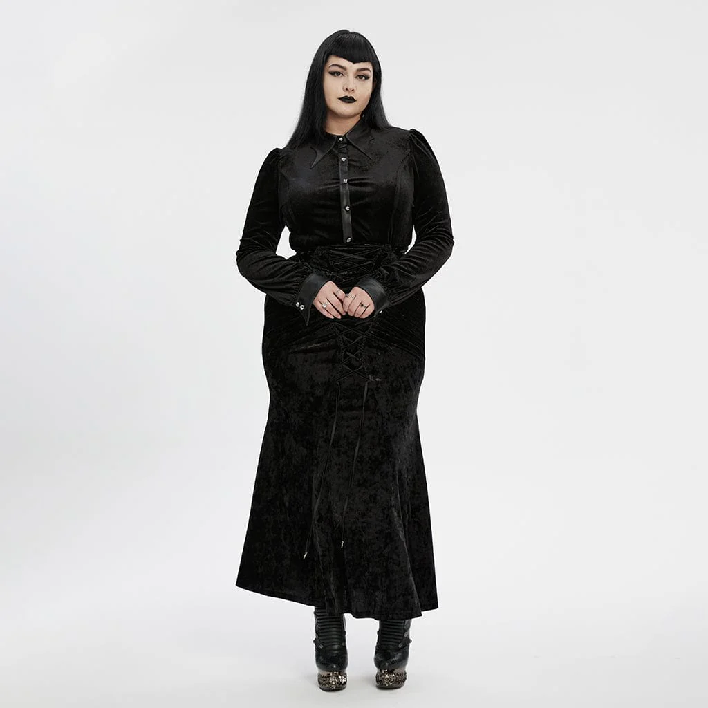 Women's Plus Size Gothic Puff Sleeved Gradient Velvet Shirt - Image 4