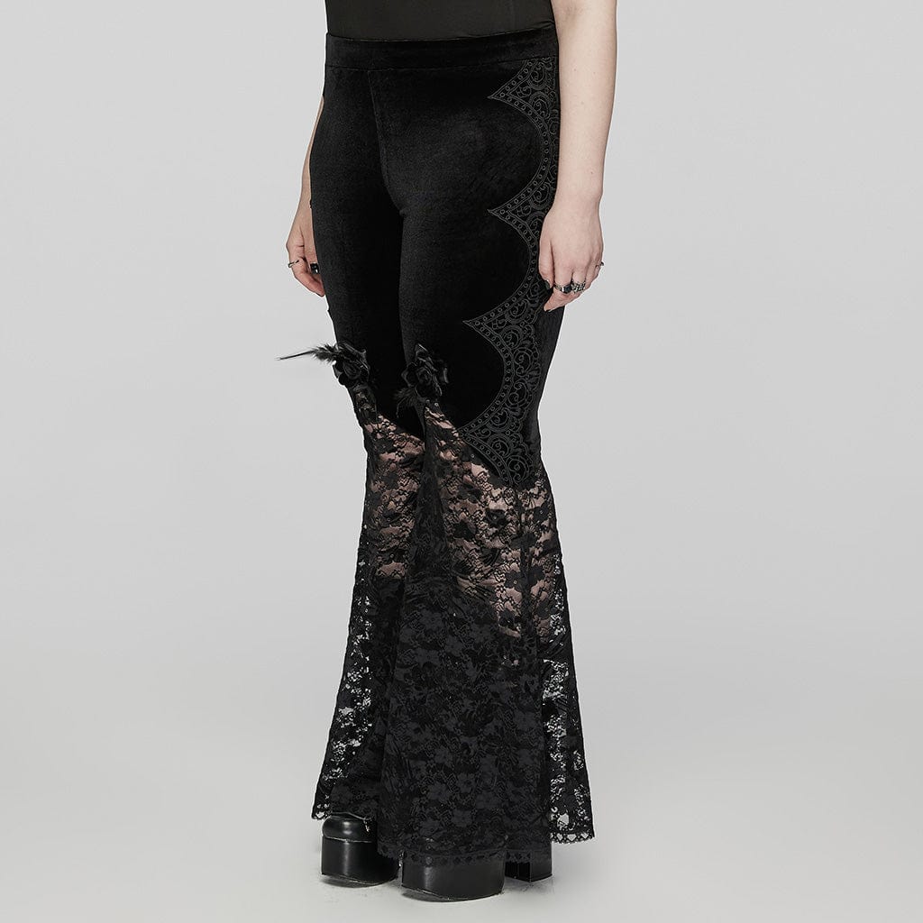 Women's Plus Size Gothic Rose Lace Splice Flarerd Pants - Image 2