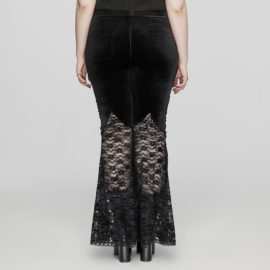 Women's Plus Size Gothic Rose Lace Splice Flarerd Pants - Image 3