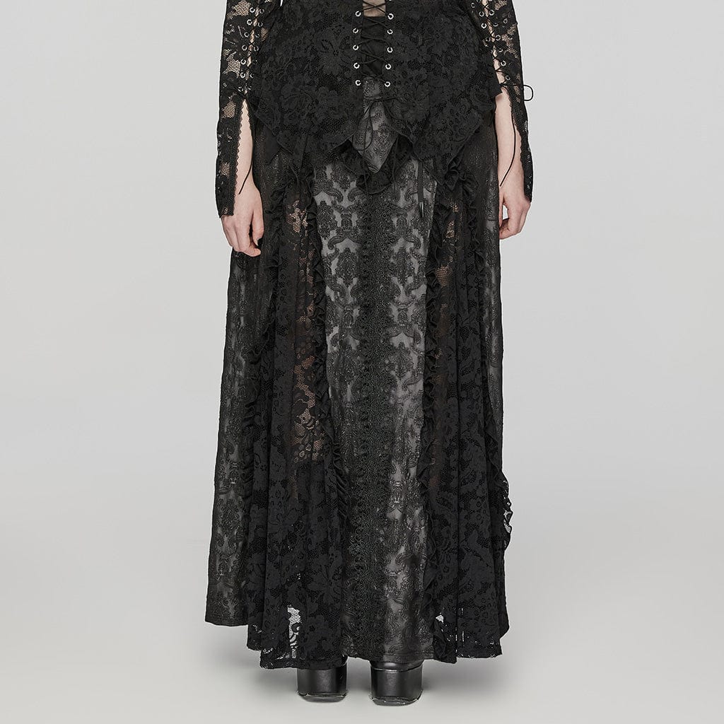 Women's Plus Size Gothic Ruffled Lace Splice Embossed Skirt