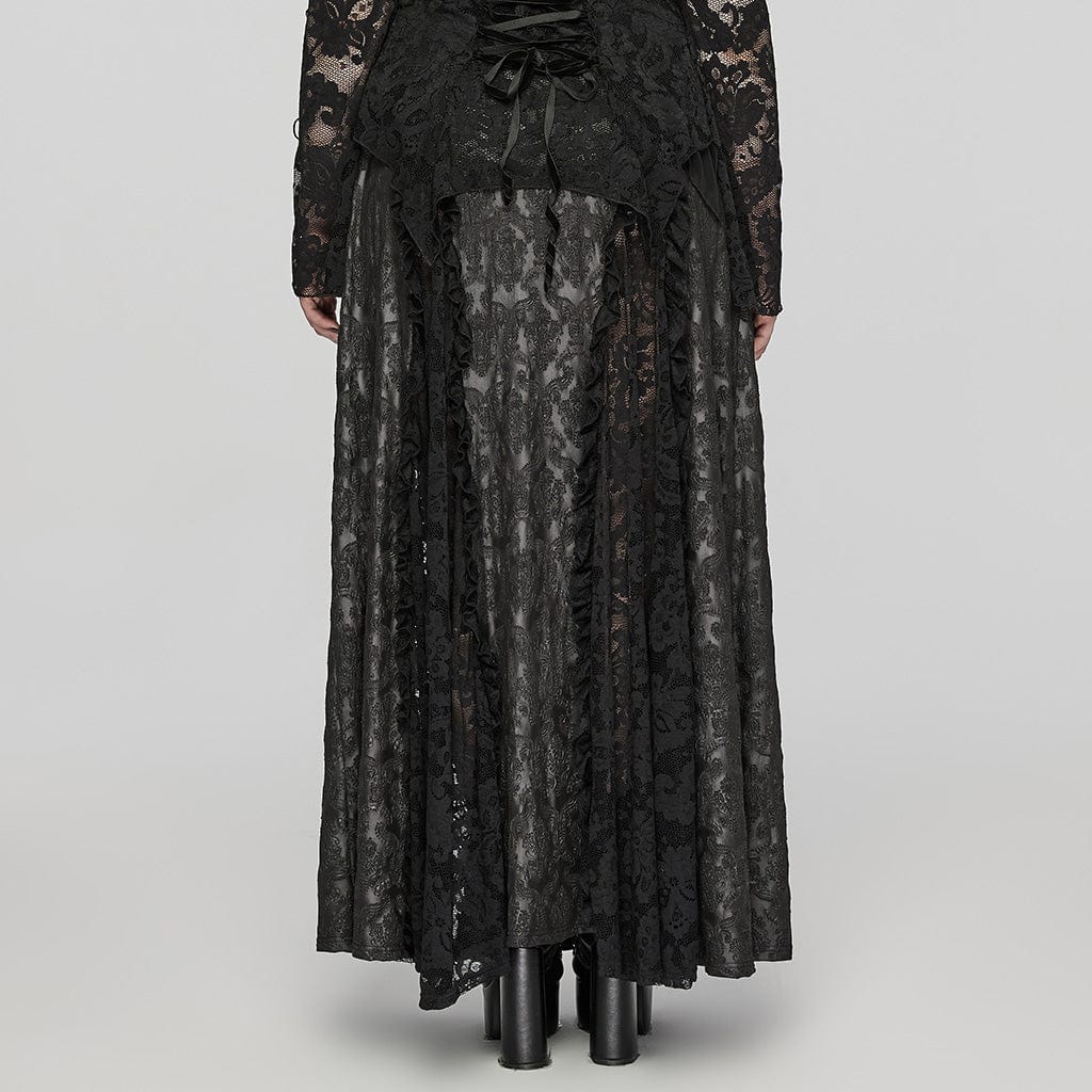 Women's Plus Size Gothic Ruffled Lace Splice Embossed Skirt - Image 3