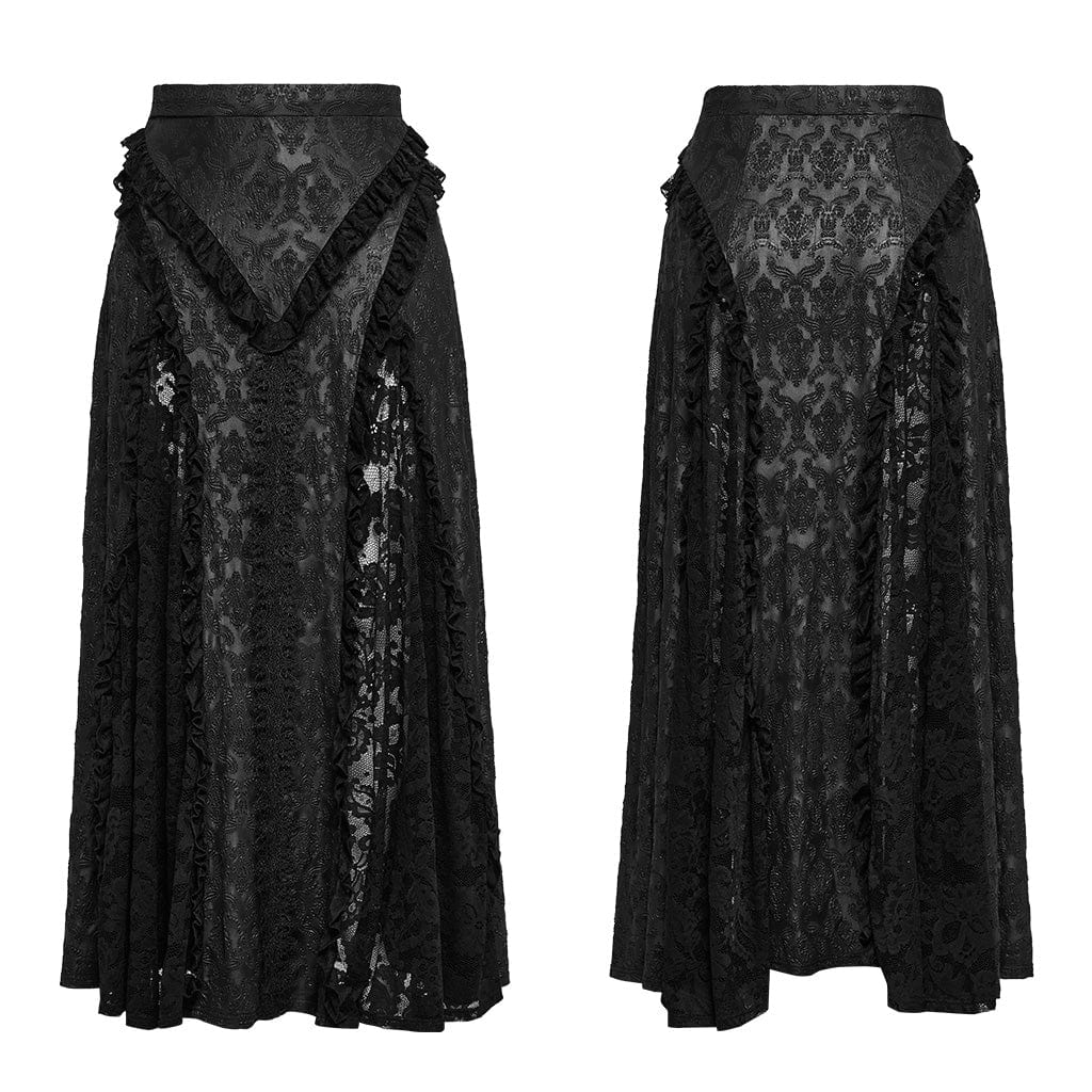 Women's Plus Size Gothic Ruffled Lace Splice Embossed Skirt - Image 5