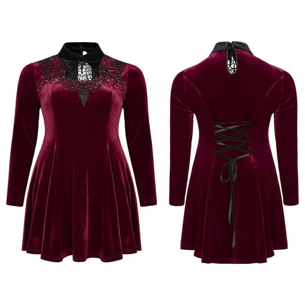 Women's Plus Size Gothic Scarlet And Black Short Collared Dress - Image 5