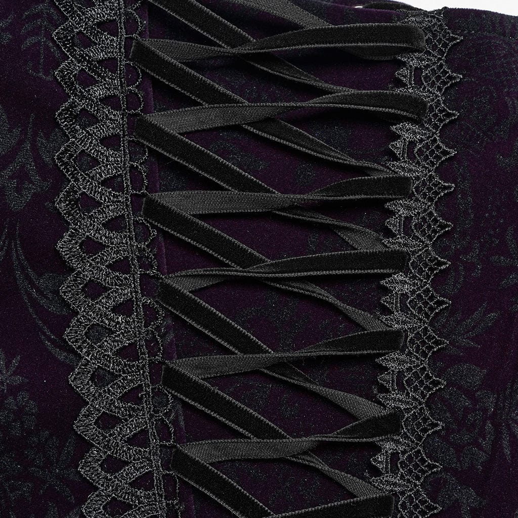 Women's Plus Size Gothic Strappy Ruffled Velvet  Underbust Corset - Image 15