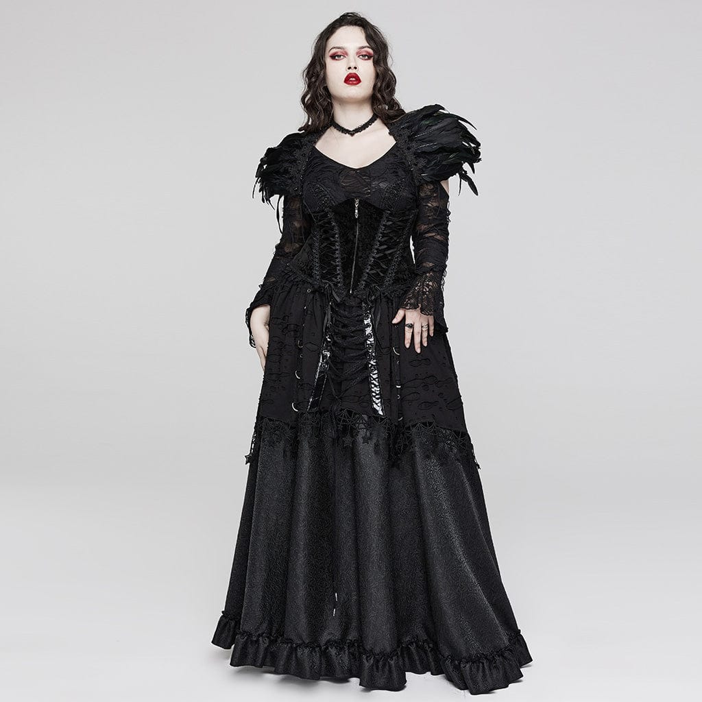 Women's Plus Size Gothic Strappy Ruffled Velvet  Underbust Corset - Image 4