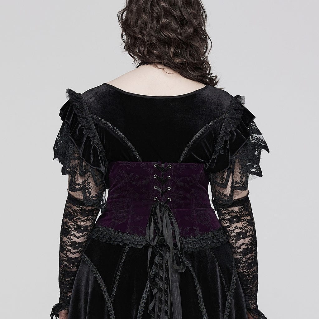 Women's Plus Size Gothic Strappy Ruffled Velvet  Underbust Corset - Image 7