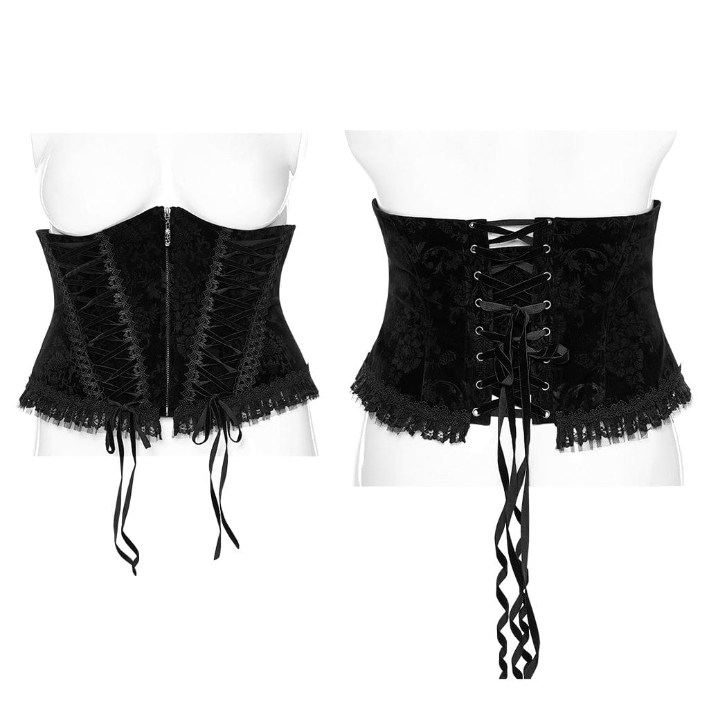 Women's Plus Size Gothic Strappy Ruffled Velvet  Underbust Corset - Image 9