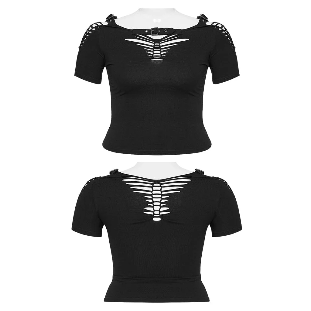 Women's Plus Size Punk Ripped Buckle Shirt - Image 5