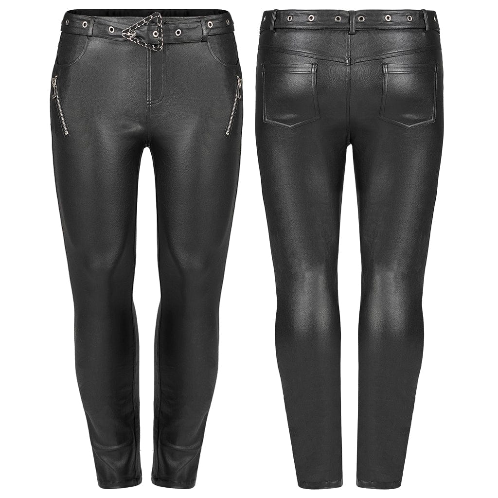 Women's Plus Size Punk Side Zip Faux Leather Pants with Belt - Image 5